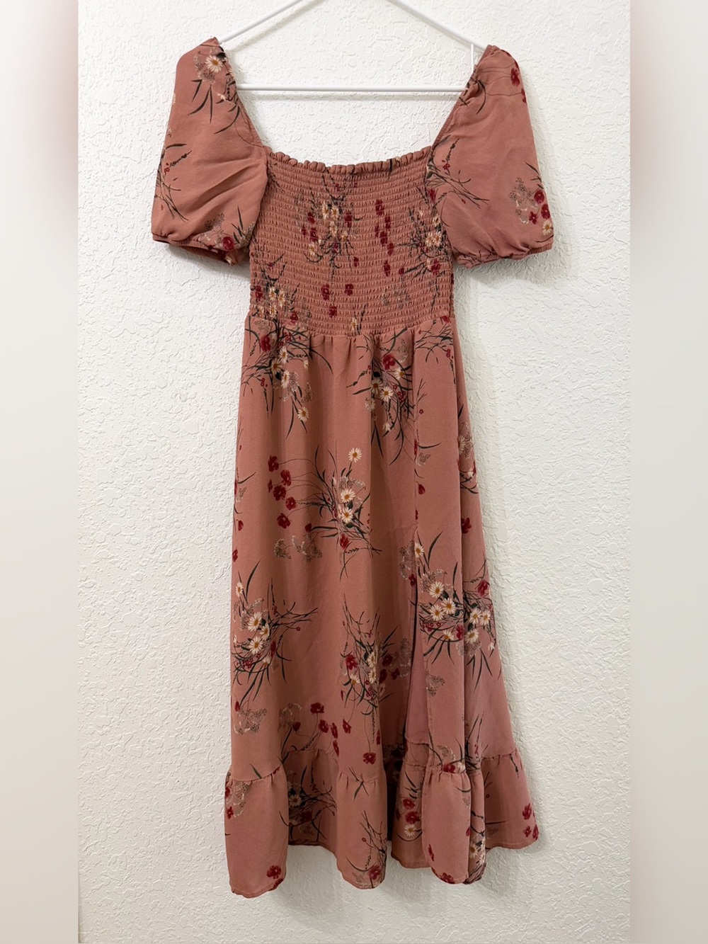 Reformation Riva Smocked Puff Sleeve Midi Dress - S